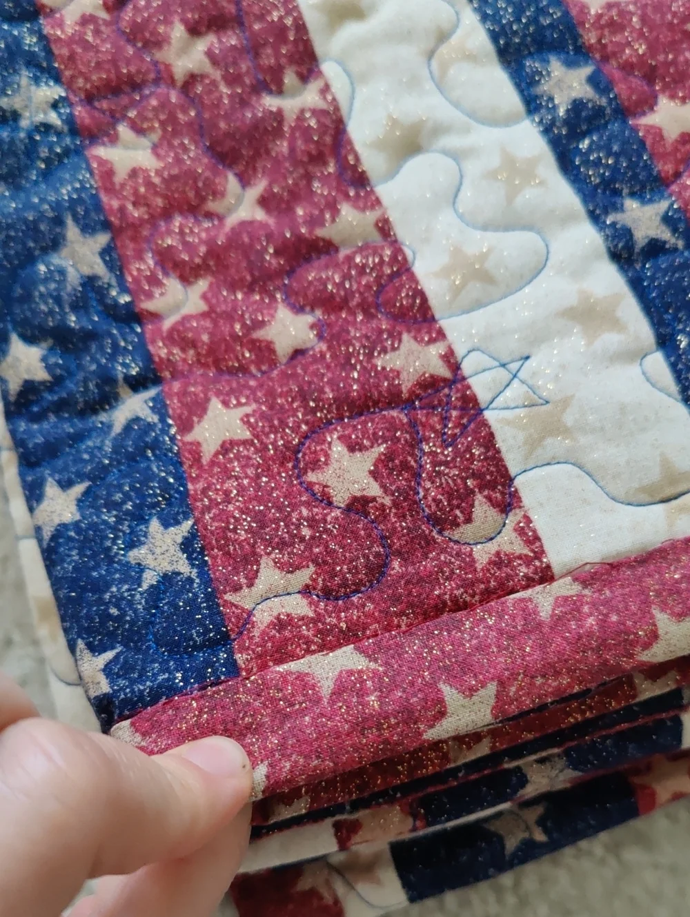 Handmade Embroidery Patriotic Star & Stripe Quilt Throw Blanket Americana Y2K